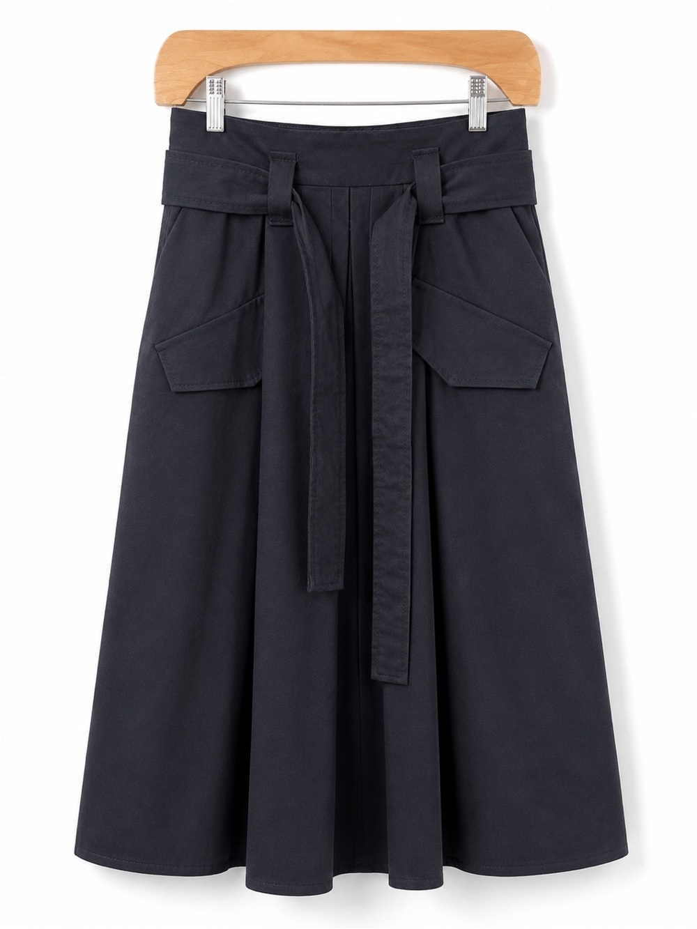 Dorothee Schumacher Black Midi Skirt Belted A-Line Cotton Blend Size 0 Germany - Picture 7 of 11